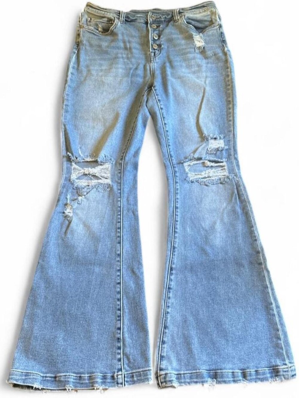 Zenana Women's Blue Button Fly Flare Jeans - Picture 1 of 7